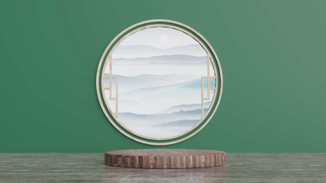 中国风复古屏风木头山水画