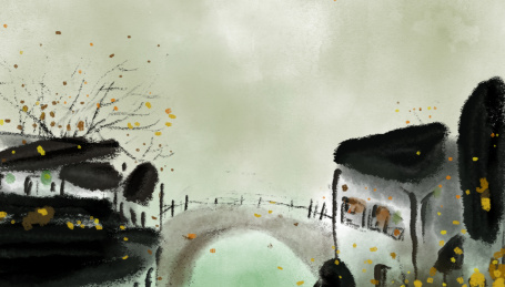 手绘插画中国插画山水风景国画