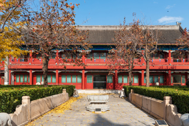 秋天北京石刻艺术博物馆里的古代建筑