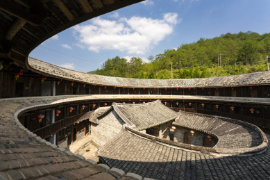 圆形土楼内部图，中国福建永定