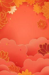 卡通花卉喜庆剪纸风背景矢量插画