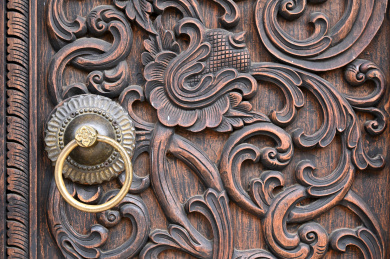 古典建筑精美复古装饰花纹木雕特写