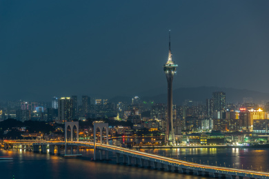 中国澳门城市风光天际线繁华夜景