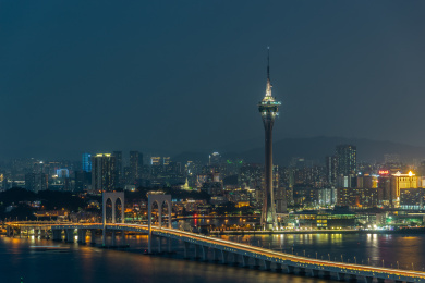 中国澳门城市风光天际线繁华夜景