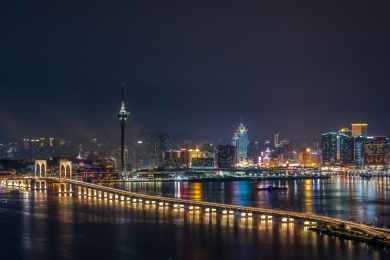 中国澳门城市风光天际线繁华夜景