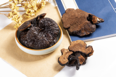 名贵中药材灵芝草摆放在桌面上