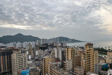 广东惠州巽寮湾海滩美丽风光及天际线远眺