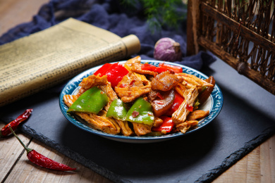 美味农家家常菜辣椒腐竹炒肉片