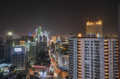 城市夜景俯瞰-长沙芙蓉广场及立交桥