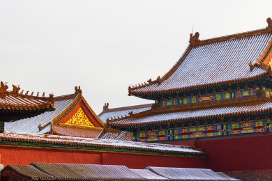 下雪后的中国北京故宫博物院建筑