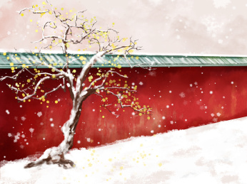 手绘中国风二十四节气大雪宫墙梅