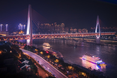 重庆渝中半岛嘉陵江东水门长江大桥夜景