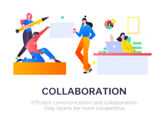 高效协作沟通， 矢量扁平人物场景创意概念插画