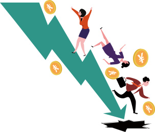 绿色的下跌箭头商务人士投资亏损出局