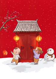 过新年孩子点灯笼