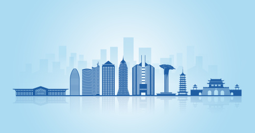 中国山东省济南市地标建筑剪影