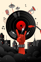 卡通音乐节唱片乐队活动矢量背景插画