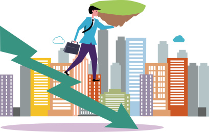 房地产拿地均价在下降 白底城市房产矢量插画