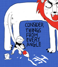 用狮子尾巴作为毛笔写字的卡通插图