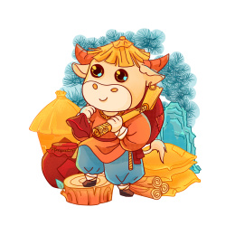 中国传统民俗十二生肖牛扛锄头劳作创意国风手绘插画1