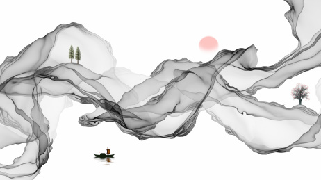 黑白线条艺术山水抽象水墨画