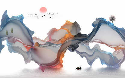 水墨丹青抽象山水装饰画