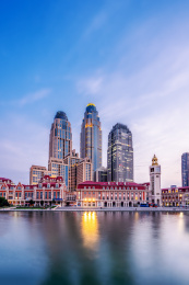 天津海河沿岸风景和夕阳日落