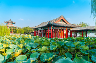 大明湖公园古亭日落