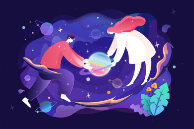 紫色星空下的情侣