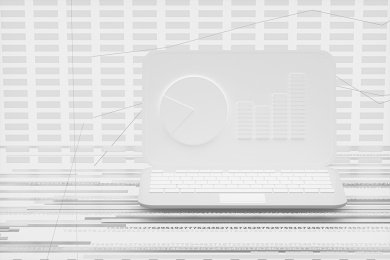 笔记本电脑屏幕与数据表格金融背景 三维渲染