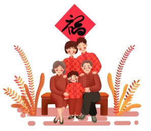 红色喜庆5个人的全家福元素