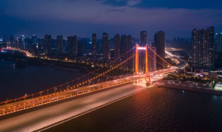 武汉鹦鹉洲长江大桥城市夜景