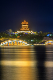 中国山东省东营市清风湖夜景