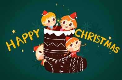 钻进巨大圣诞袜里玩耍的孩子们