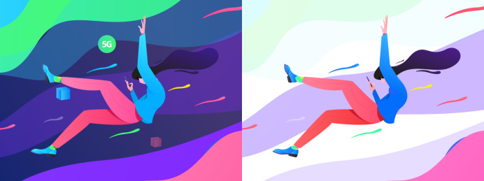 5G畅游网络的女孩， 矢量扁平人物场景创意概念插画