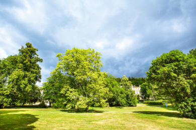 捷克著名旅游度假胜地卡罗维瓦里温泉小镇街边花园风光