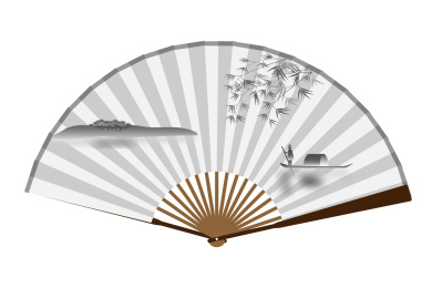 矢量图一把打开的山水画折扇