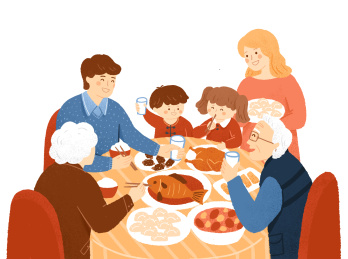 春节除夕家庭年夜饭插画