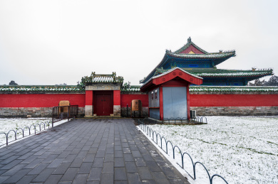 中国北京天坛冬季雪后建筑风光