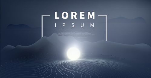 螺旋线条光球抽象山脉风光创意组合插画海报