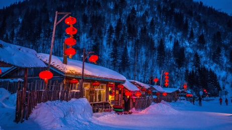 冬季春节中国黑龙江雪乡农舍