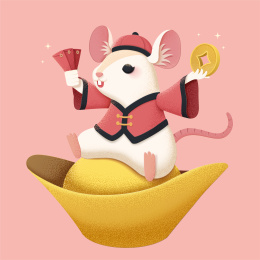 坐在金元宝上的小老鼠插图