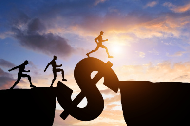 2020剪影人物跑跳过悬崖励志积极勇气概念