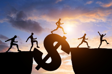 2020剪影人物跑跳过悬崖励志积极勇气概念