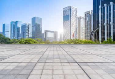 道路地面和城市现代建筑办公楼