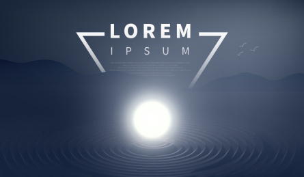 抽象海上升明月山脉风光创意插画海报