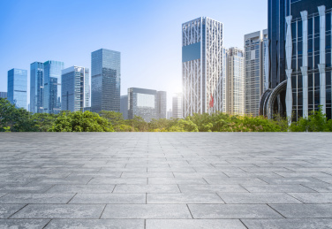 道路地面和城市现代建筑办公楼