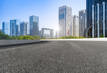 道路地面和城市现代建筑办公楼