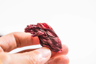 手拿着一个洛神花茶