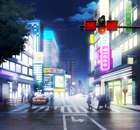 二次元夜晚繁华街景插图